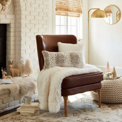  Oblong Faux Fur Throw Pillow Neutral - Threshold™