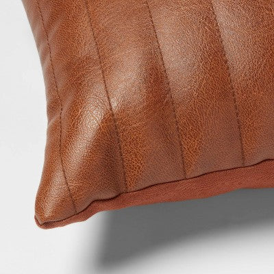  Lumbar Faux Leather Channel Stitch Decorative Throw Pillow - Threshold™