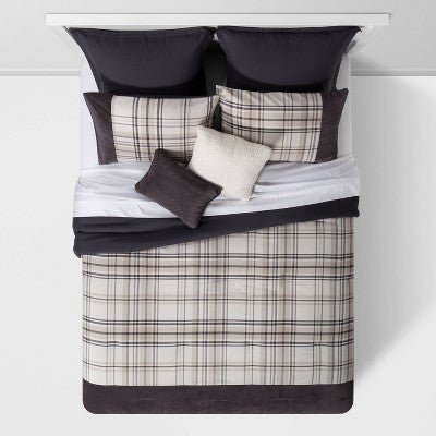  8pc Plaid With Corduroy Comforter Bedding Set Gray/Taupe - Threshold™