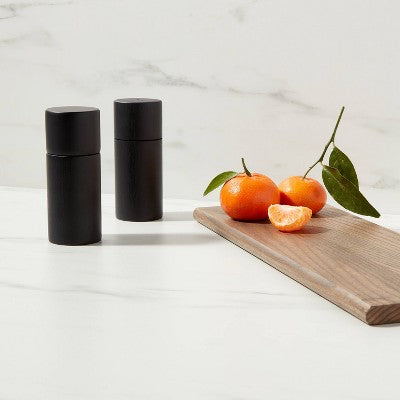  2pc Acacia Round Salt And Pepper Grinder Set Black - Threshold™: 5" Height, 63 Volume Capacity, Spice Mills, 2 Pieces