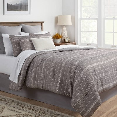  12pc Chambray Matelasse Stripe Comforter & Sheet Bedding Set Gray - Threshold™