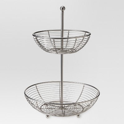  Matte Finish 2-Tier Fruit Basket - Threshold™: Steel Round Fruit Stand Holder, Silver, Spot Clean, 17" Height