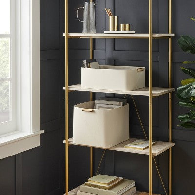  Faux Leather Folio Bin With Metal Handles Ivory - Threshold™: Decorative Storage Basket, Rectangle, Spot Clean