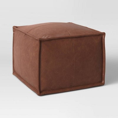  Earl Faux Leather French Seam Ottoman - Threshold™