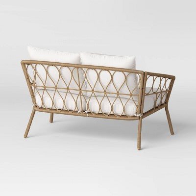  Steel And Wicker Britanna Rust Resistant Outdoor Patio Loveseat Arm Chair Light Brown - Threshold™
