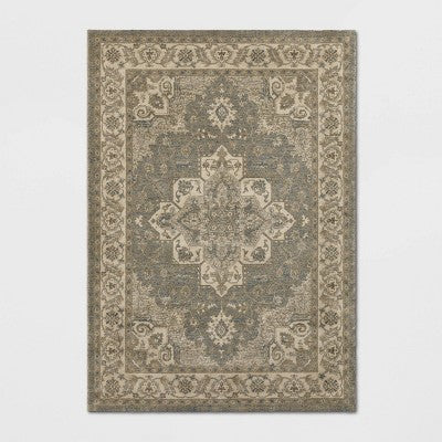  Medallion Jewel Boarder Persian Rug Cream/Gray - Threshold