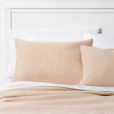  Matelassé Medallion Coverlet Sham Beige - Threshold™