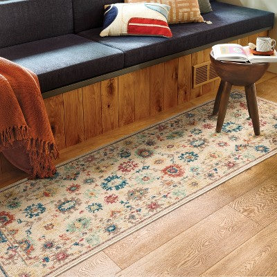  28"x84" Floral Persian Washable Runner Rug Ivory - Threshold™