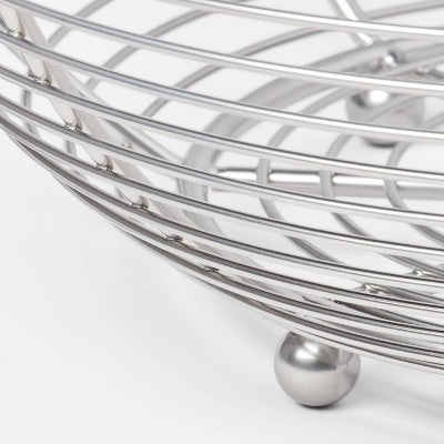  Nickel Fruit Basket - Threshold™: Handcrafted Steel Kitchen Rack, Freestanding Silver Fruit Holder, 12"x12"x5"