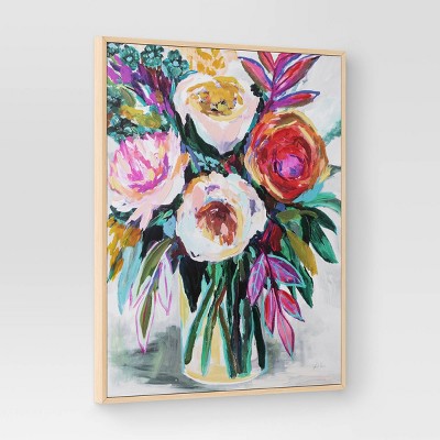  24" X 30" Colorful Floral Framed Canvas Natural - Threshold™
