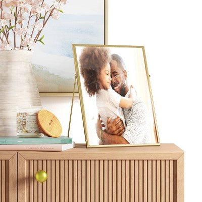  9" X 11" Float To 8" X 10" Linear Metal Easel Single Image Frame Brass - Threshold™