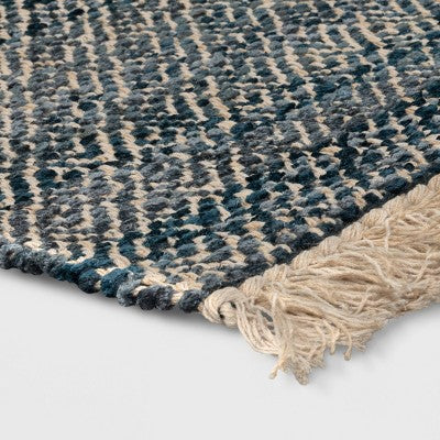  2'4"x7' Handloom Diamond Runner Rug Blue - Threshold™: Indoor Low Pile, Cotton & Jute, Entryway Or Kitchen Use