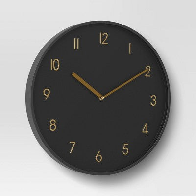  16" Luxe Wall Clock Black/Brass - Threshold™: Sleek Round Design For Home Decor