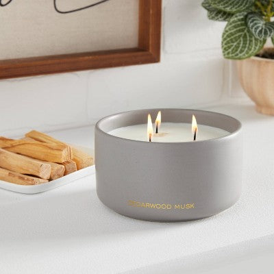  15oz Ceramic Jar 3-Wick Black Label Cedarwood Musk Candle - Threshold™