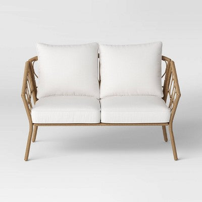  Steel And Wicker Britanna Rust Resistant Outdoor Patio Loveseat Arm Chair Light Brown - Threshold™