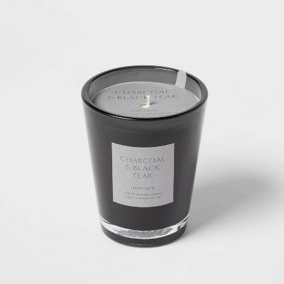  Colored Vase Glass With Dustcover & Black Teak Candle Black - Threshold™