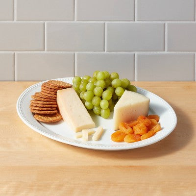  15" X 12" Ceramic Oval Beaded Platter White - Threshold™: Porcelain Serveware, Dishwasher & Microwave Safe