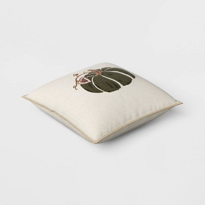  Printed Pumpkin With Blanket Stitch Edge Square Throw Pillow Light Beige - Threshold™