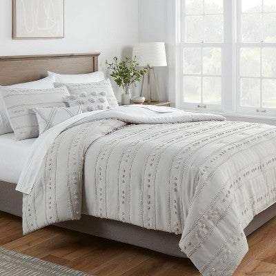  4pc Clipped Stripe Poms Comforter Bedding Set - Threshold™