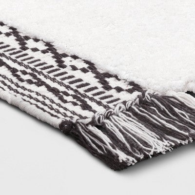  20"x32" Striped Fringe Bath Rug Black/White - Threshold™