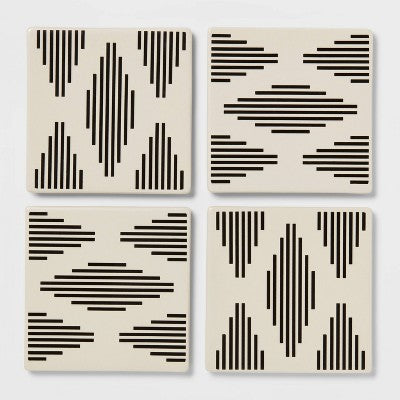  4pk Stoneware Modern Diamond Coasters - Threshold™: Traditional White Drink Coasters For Cups, Hand Wash, 4x4 Inch