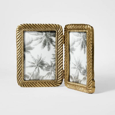  4"x6" Metal Rope Folding Picture Frame Brass - Threshold™ Designed With Studio McGee