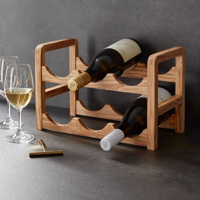  6 Bottles Olivewood Wine Rack Brown - Threshold™: Countertop Holder, Freestanding, Multi-Compartments, Varnished Wood