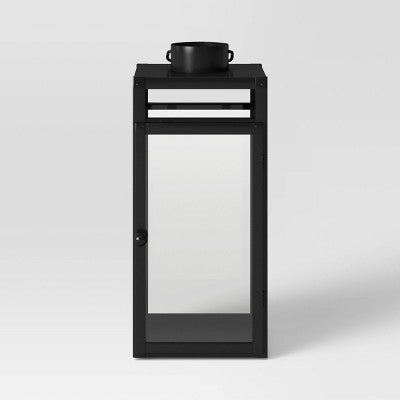 24" X 8" Decorative Metal Lantern Candle Holder Black - Threshold™