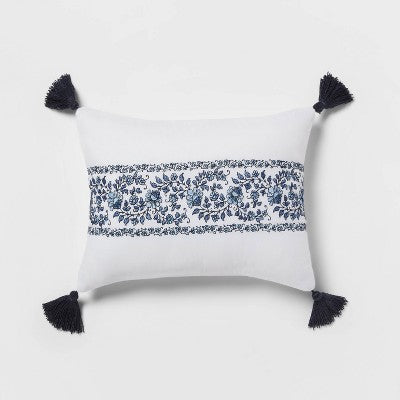  5pc Block Print With Border Comforter Bedding Set White/Blue - Threshold™