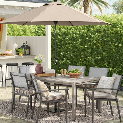  9' Round Solar Outdoor Patio Market Umbrella Tan - Threshold™