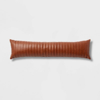  Lumbar Faux Leather Channel Stitch Decorative Throw Pillow - Threshold™