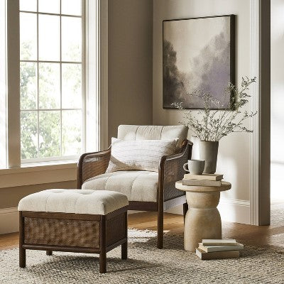  Woodspring Cane Base Ottoman Dark Walnut/Cream - Threshold™ Designed With Studio McGee