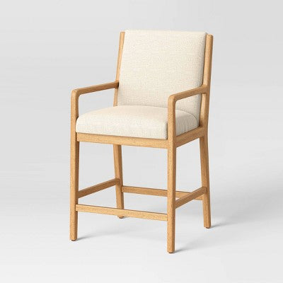  2pk Esters Wood Arm Counter Height Barstool Cream/Natural Wood - Threshold™