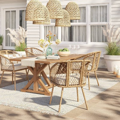  Morie Farmhouse Wood Rectangle Dining Table - Brown - Threshold™