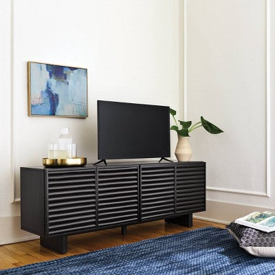  Fluted TV Stand For TVs Up To 55" Black - Threshold™: Entertainment Center With Adjustable Shelves