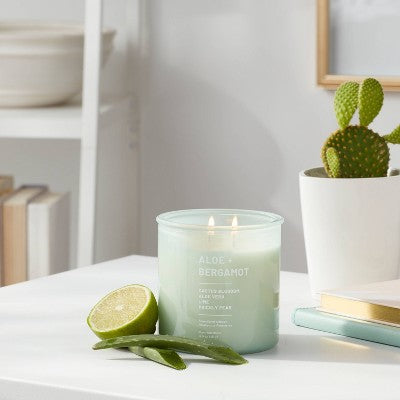  Glass Jar Aloe And Bergamot Candle Green - Threshold™