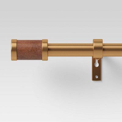  Faux Leather Cylinder Plated Curtain Rod Brass - Threshold™
