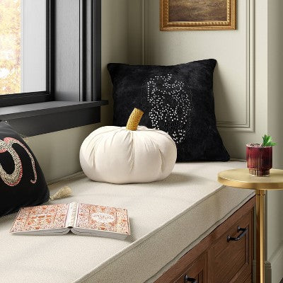  Square Beaded Skull Velvet Throw Pillow Black - Threshold™: Halloween Decor, Indoor, Ghosts & Ghouls Theme