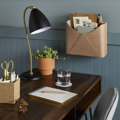  Woven Wall Pocket With Faux Leather Loop Taupe - Threshold™: Wall File & Mail Organizer, Office Holder,