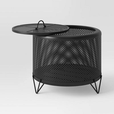  25" Metal Wood Burning Lantern Style Fire Pit - Black - Threshold™