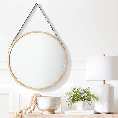  26" Wood Mirror With Pleather Strap Hanger - Threshold™ Designed With Studio McGee