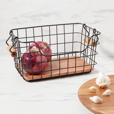  Iron And Mangowood Wire Fruit Basket With Handles Black - Threshold™