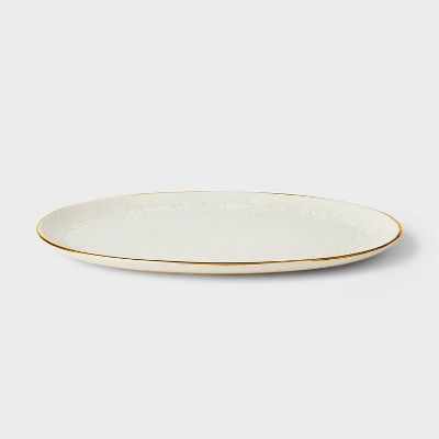  Stoneware Serving Platter Snowfall White - Threshold™ Designed With Studio McGee: Oval, Microwave & Dishwasher-Safe