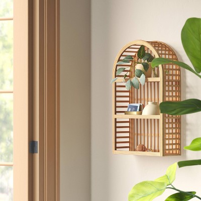  12" X 20" Wood And Rattan Wall Shelf Natural - Threshold™