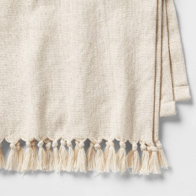  4pk Cotton Slub With Tassel Trim Tied Fringe Napkin Light Beige - Threshold™: Cloth & Linen Kitchen Textiles, OEKO-TEX Certified
