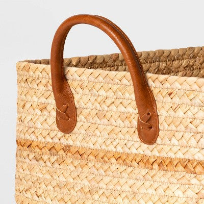  Braided Water Hyacinth Folio Basket With Faux Leather Handles - Threshold™: Storage & Organization, 11" Cube Compatible
