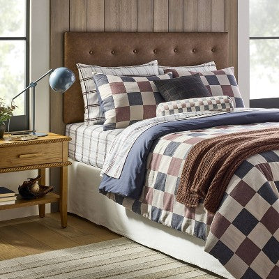  Bolster Woven Check Pillow Neutral/Navy/Burgundy - Threshold™ Designed With Studio McGee
