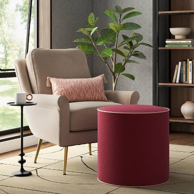  Contrast Welt Drum Ottoman In Velvet - Threshold™