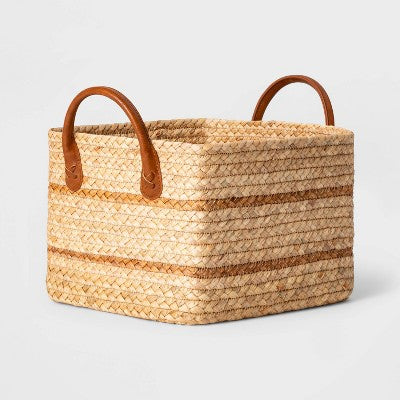  Braided Water Hyacinth Basket With Faux Leather Handles - Threshold™