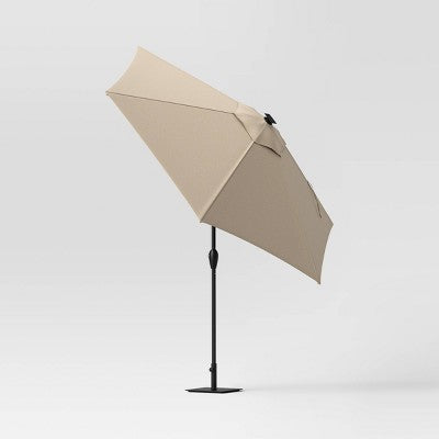  9' Round Solar Outdoor Patio Market Umbrella Tan - Threshold™